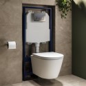 BUN/NEWWHMW/95059 Matt White Wall Hung Rimless Toilet with Soft Close Seat, Chrome Pneumatic Flush Plate, 1168mm Frame & Cistern – Newport