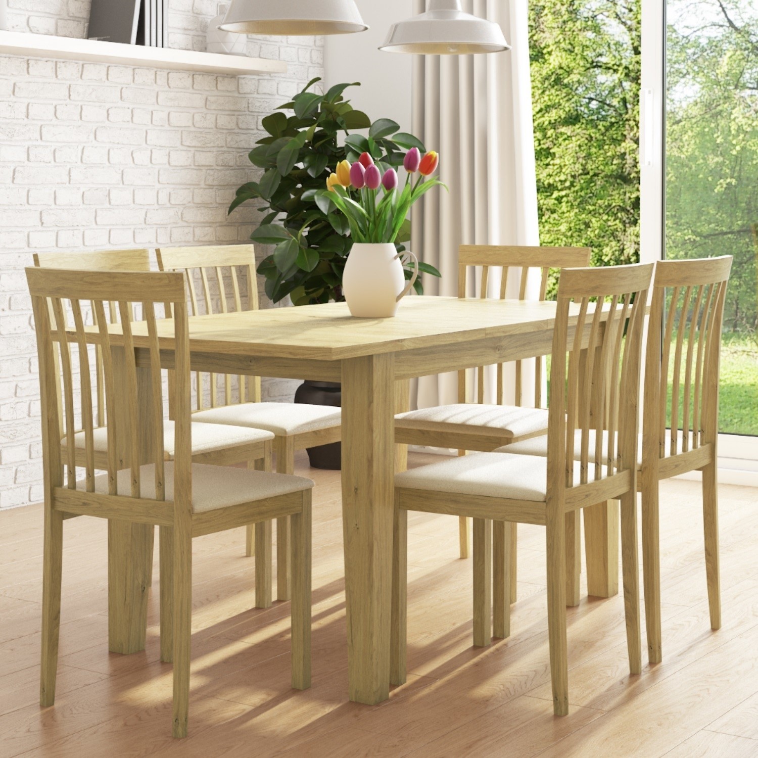 New Haven Set With Oak Extendable Dining Table 6 Chairs With Bun Nha027 70482 Ebay