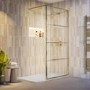1000mm Brushed Brass Grid Shower Screen for Wet Room & Walk In Shower with 300mm Hinged Panel - Nova
