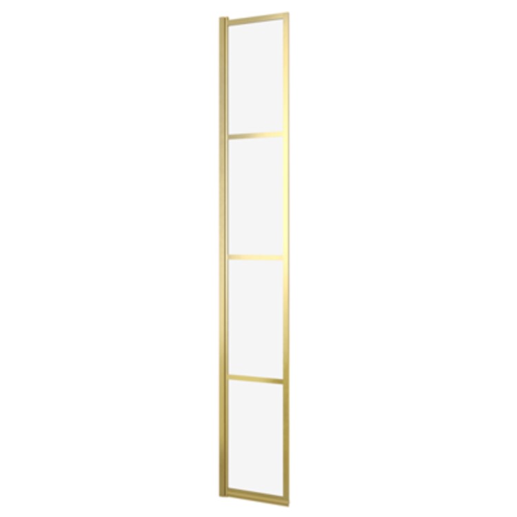 800mm Brushed Brass Grid Shower Screen for Wet Room & Walk In Shower with 300mm Hinged Panel - Nova