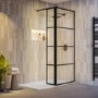 800mm Black Grid Shower Screen for Wet Room & Walk In Shower with 300mm Hinged Panel - Nova