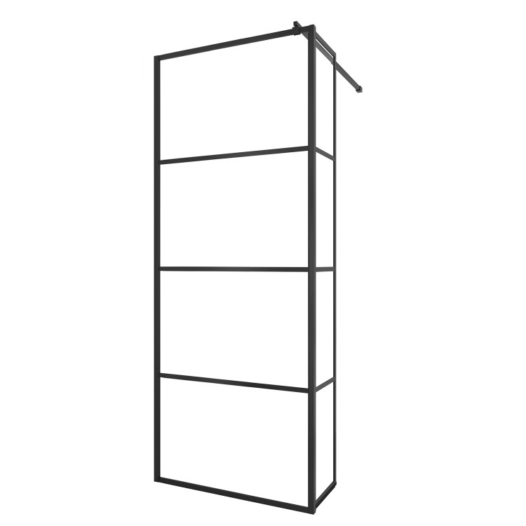 800mm Black Grid Shower Screen for Wet Room & Walk In Shower with 300mm Hinged Panel - Nova