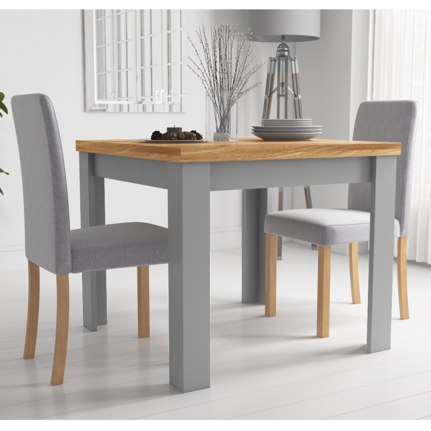 New Town Flip Top Grey Natural Dining Set With 2 Dining Chairs In Grey Fabric 5056096014327 Ebay