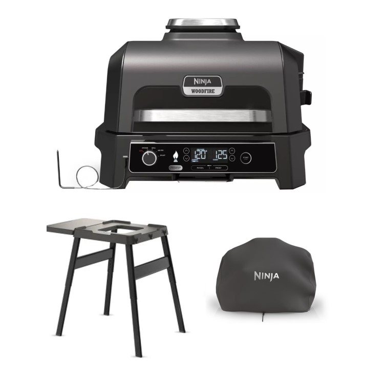 Ninja OG850UK Woodfire XL Electric BBQ Grill & Smoker - Black/Grey with Stand and Cover