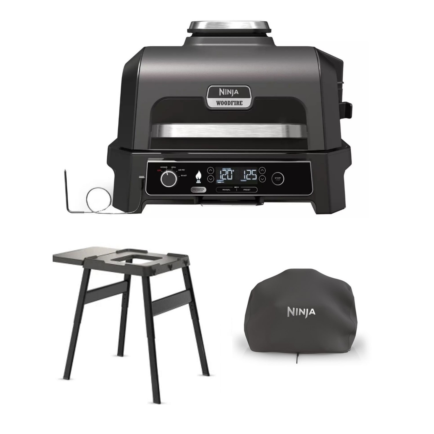 OG850UK Woodfire Electric BBQ Grill & Smoker Black Grey Stand Cover