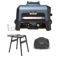 Ninja OG901UK Woodfire Pro Connect XL Electric BBQ Grill & Smoker - Black/Blue with Stand and Cover