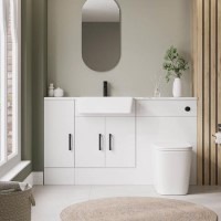 1500mm White Toilet and Sink Unit with Storage Unit & Black Fittings - Ontario 1500mm White Toilet and Sink Unit with Storage Unit & Black Fittings - Ontario