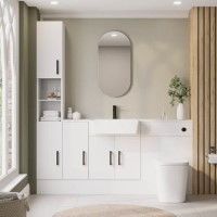 1800mm White Toilet and Sink Unit with Storage Units & Black Fittings - Ontario 1800mm White Toilet and Sink Unit with Storage Units & Black Fittings - Ontario