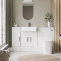 1500mm White Toilet and Sink Unit with Storage Unit & Chrome Fittings - Ontario 1500mm White Toilet and Sink Unit with Storage Unit & Chrome Fittings - Ontario