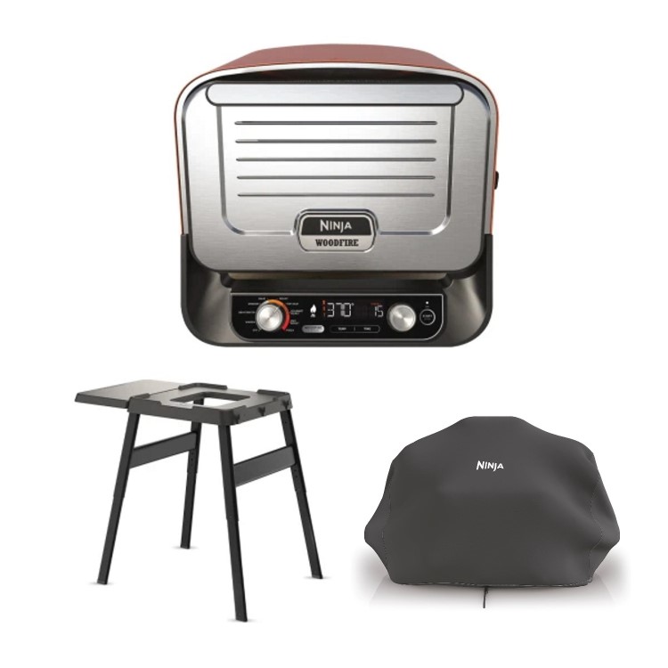 Ninja OO101UK Ninja Woodfire Outdoor Oven Artisan Pizza Maker and BBQ Smoker - Terracotta/Steel with Stand and Cover