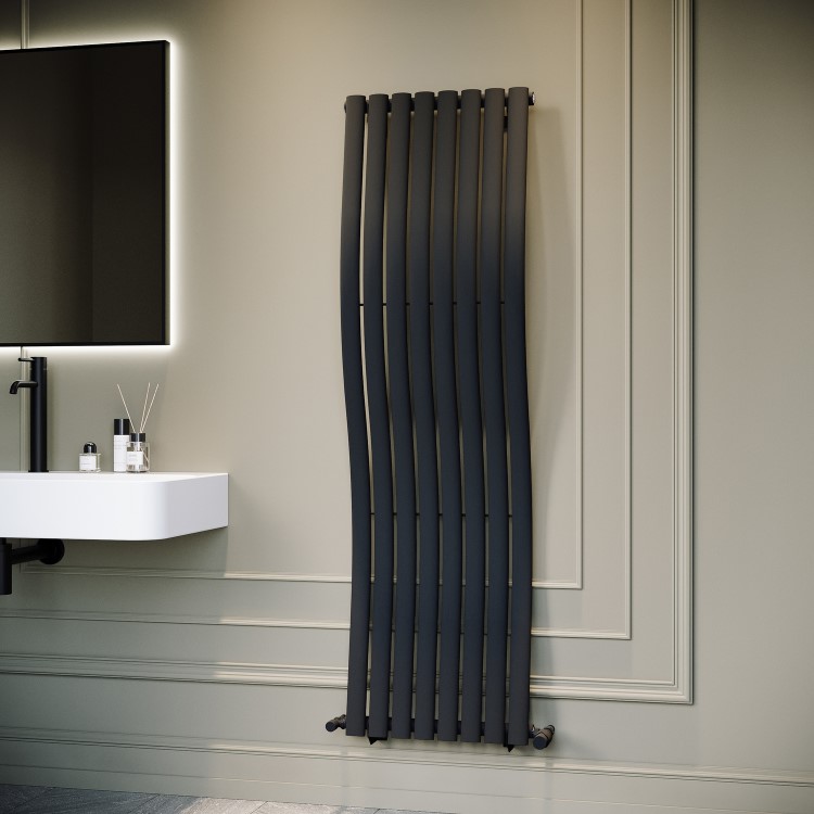 Anthracite Vertical Wave Designer Single Panel Radiator 1600 x 470mm - Opala