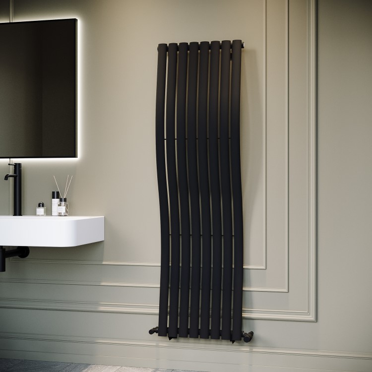 Black Vertical Wave Designer Single Panel Radiator 1600 x 470mm - Opala