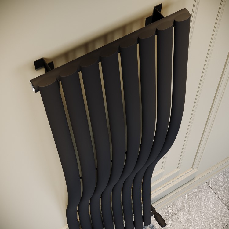 Black Vertical Wave Designer Single Panel Radiator 1600 x 470mm - Opala