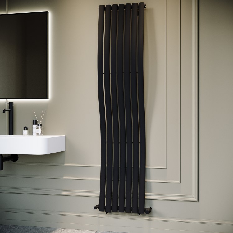 Black Vertical Wave Designer Single Panel Radiator 1800 x 400mm - Opala