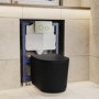 Matt Black Fluted Wall Hung Rimless Short Projection Toilet with Soft Close Seat - Oregon