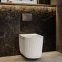 Fluted Wall Hung Rimless Toilet with Soft Close Seat, Chrome Pneumatic Flush Plate, 820mm Frame & Cistern – Oregon