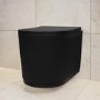 Matt Black Fluted Wall Hung Rimless Toilet with Soft Close Seat, Matt Black Pneumatic Flush Plate, 1168mm Frame & Cistern – Oregon