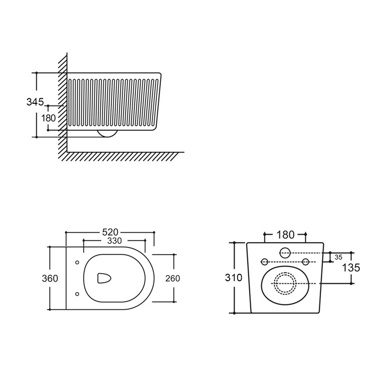 Fluted Wall Hung Rimless Toilet with Soft Close Seat, Chrome Pneumatic Flush Plate, 1168mm Frame & Cistern – Oregon