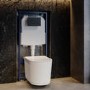 Fluted Wall Hung Rimless Toilet with Soft Close Seat, Matt Black Mechanical Flush Plate, 1168mm Frame & Cistern – Oregon