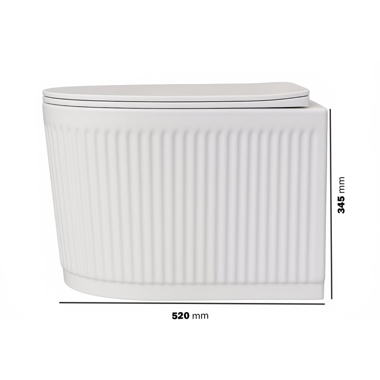 Fluted Wall Hung Rimless Toilet with Soft Close Seat, Gunmetal Pneumatic Flush Plate, 1168mm Frame & Cistern – Oregon