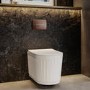 Fluted Wall Hung Rimless Toilet with Soft Close Seat, Brushed Bronze Pneumatic Flush Plate, 820mm Frame & Cistern – Oregon