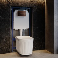 Fluted Wall Hung Toilet, 1160mm Pneumatic Frame & Cistern & Brushed Bronze Pneumatic Flush Plate - Oregon