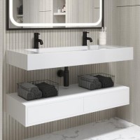 1200mm White Wall Hung Double Vanity Unit with Rectangular Basin - Oslo