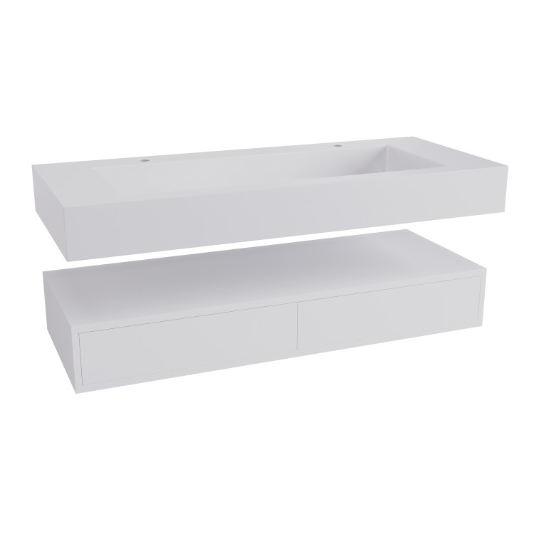 1200mm White Wall Hung Double Vanity Unit with Rectangular Basin - Oslo