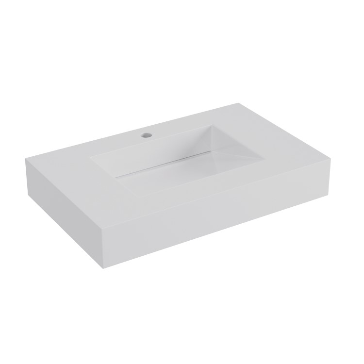 ONLY OPENED - 600mm Wall Hung Resin Basin with Built in Drain Gloss White- Oslo