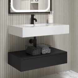 800mm Black Wall Hung Vanity Unit with Rectangular Basin - Oslo