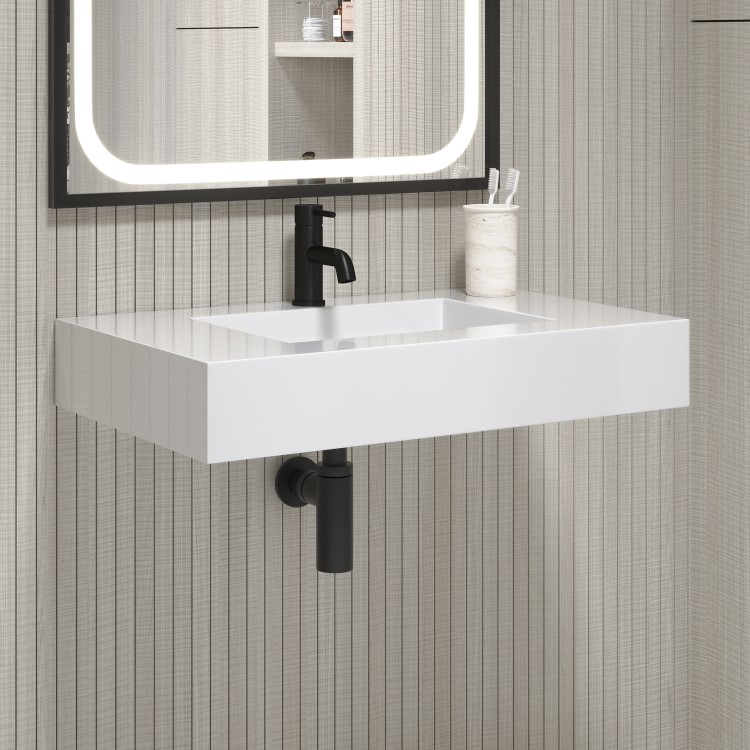 ALMOST PERFECT - White Rectangular Wall Hung Basin with Hidden Waste 800mm - Oslo