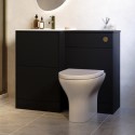 BUN/PALB500FS/100678 1000mm Black Toilet and Sink Unit with Round Toilet and Brushed Brass Push Button - Palma
