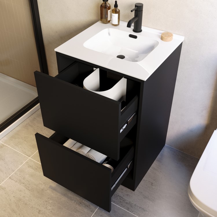 500mm Black Freestanding Vanity Unit with Basin - Palma