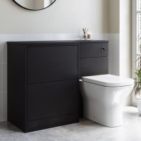 1100mm Black Left Hand Toilet and Sink Unit with Square Toilet and Chrome Push Button - Palma 1100mm Black Left Hand Toilet and Sink Unit with Square Toilet and Chrome Push Button - Palma