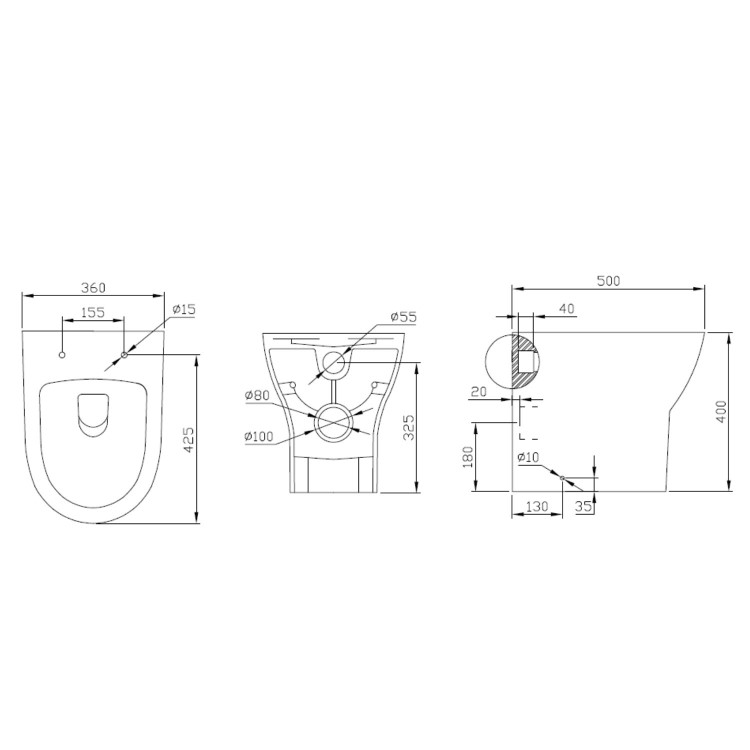 1100mm Black Left Hand Toilet and Sink Unit with Round Toilet and Brushed Brass Push Button - Palma