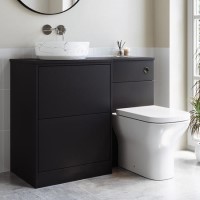 1100mm Black Left Hand Toilet and Sink Unit with Marble Countertop Basin and Chrome Fittings - Palma 1100mm Black Left Hand Toilet and Sink Unit with Marble Countertop Basin and Chrome Fittings - Palma