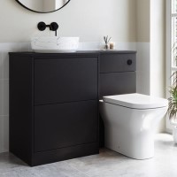 1100mm Black Combination Unit Left Hand with Palma Toilet, Marble basin  and matt black push button- Palma 1100mm Black Combination Unit Left Hand with Palma Toilet, Marble basin  and matt black push button- Palma