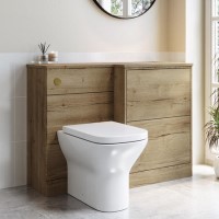 1100mm Wood Effect Toilet and Sink Unit Right Hand with Square Toilet and Brushed Brass Push Button - Palma 1100mm Wood Effect Toilet and Sink Unit Right Hand with Square Toilet and Brushed Brass Push Button - Palma