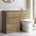 BUN/PALO600/92701 1100mm Wood Effect Left Hand Toilet and Sink Unit with Square Toilet and Brushed Brass Push Button- Palma