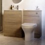 1100mm Oak Wood Effect Toilet and Sink Unit with Round Toilet and Chrome Push Button - Palma