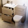 1100mm Oak Wood Effect Toilet and Sink Unit with Round Toilet and Chrome Push Button - Palma
