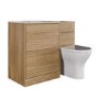 1100mm Oak Wood Effect Toilet and Sink Unit with Round Toilet and Brushed Brass Push Button - Palma