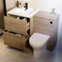 1100mm Oak Wood Effect Toilet and Sink Unit with Round Toilet and Matt Black Push Button - Palma