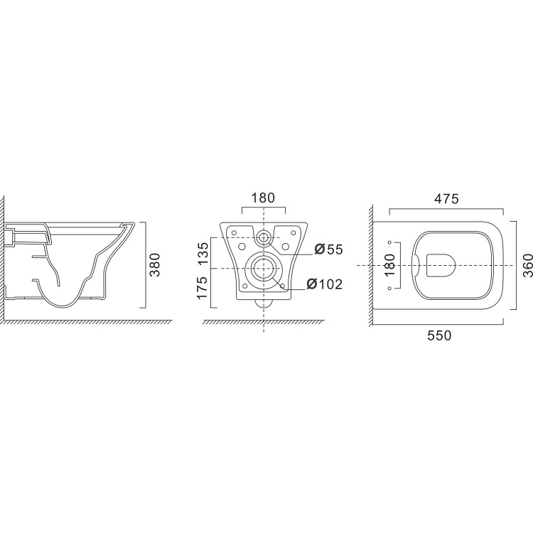 Palma Wall Hung Toilet 1160mm Mechanical WC Frame & Cistern & Chrome Mechanical Flush Plate
