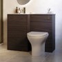 1000mm Walnut Wood Effect Toilet and Sink Unit with Round Toilet and Brushed Brass Push Button - Palma
