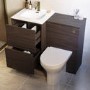 1000mm Walnut Wood Effect Toilet and Sink Unit with Round Toilet and Brushed Brass Push Button - Palma
