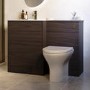 1100mm Walnut Wood Effect Toilet and Sink Unit with Round Toilet and Brushed Brass Push Button - Palma