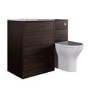 1100mm Walnut Wood Effect Toilet and Sink Unit with Round Toilet and Brushed Brass Push Button - Palma