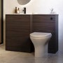 1100mm Walnut Wood Effect Toilet and Sink Unit with Round Toilet and Matt Black Push Button - Palma