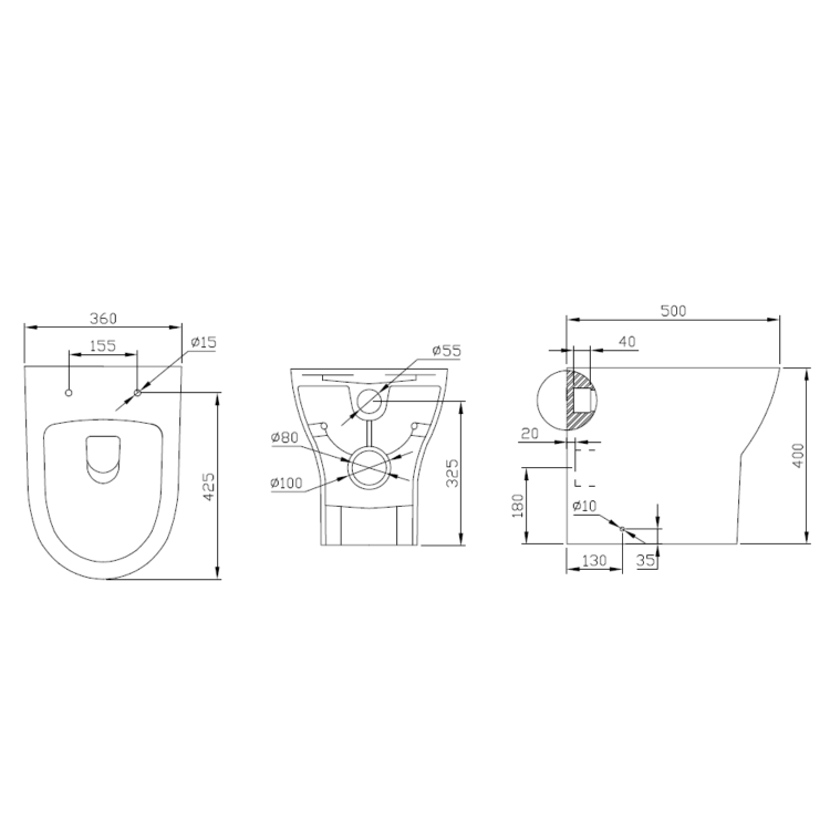 1100mm Walnut Wood Effect Toilet and Sink Unit with Round Toilet and Matt Black Push Button - Palma